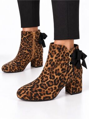 NWT Copper Key Leopard Print Bow Ankle Boots Block Heel – Multiple Sizes
